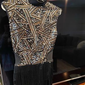 Weissman Balera black sequin tap jazz womens dance costume. Tassels at bottom.